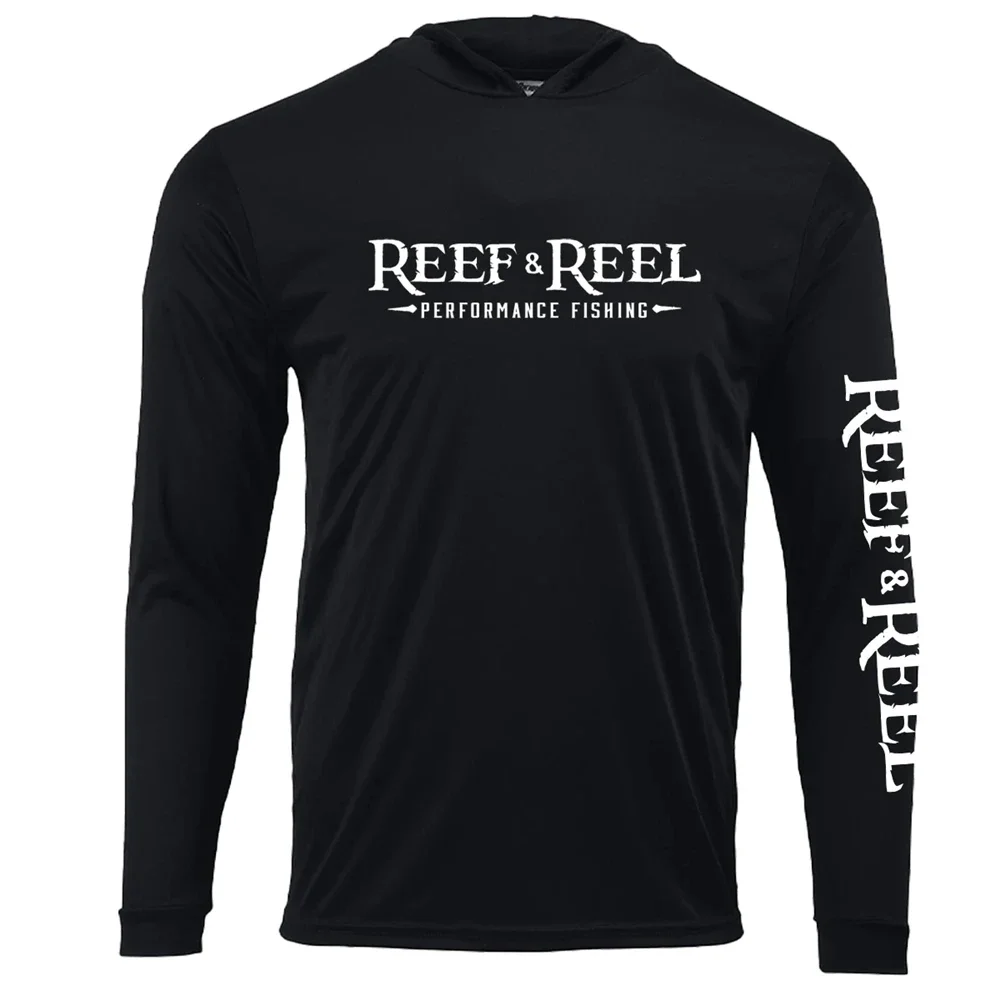 Reef & Reel 낚시 의류, 야외 긴 소매 티셔츠, 후드 포함, 태양 보호, 통기성 앵글 의류, 옴므 페체, 여름