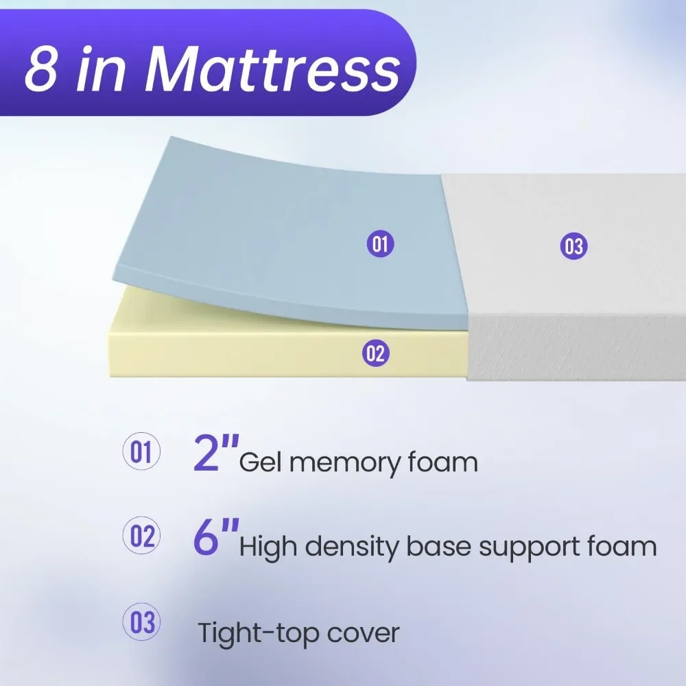8 Inch California King Size Gel Memory Foam Mattress Fiberglass Free/CertiPUR-US Certified/Bed-in-a-Box/Cool Sleep Mattresses 4