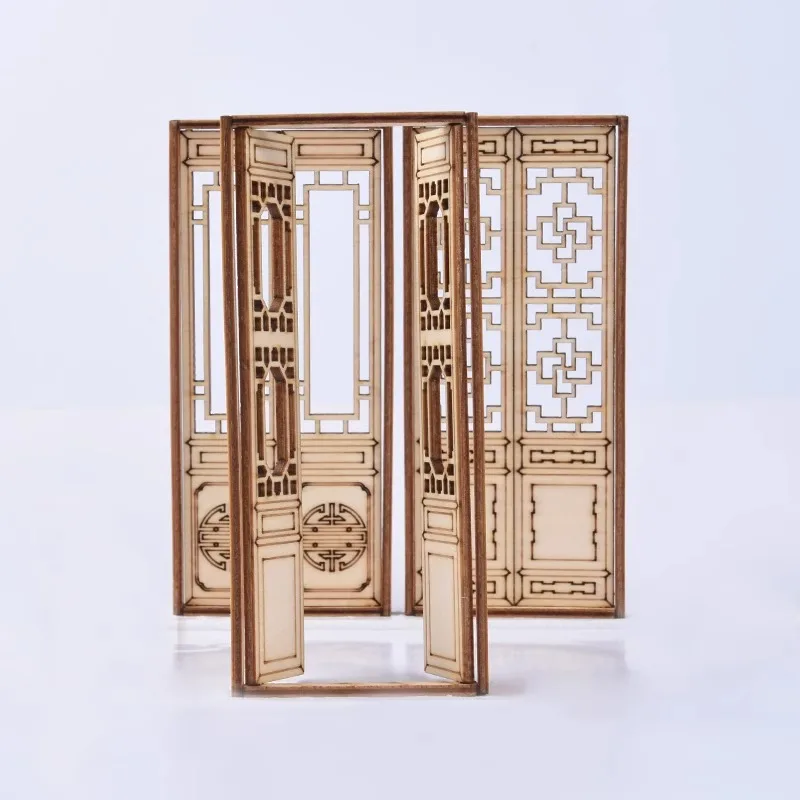 2pcs/4pcs Dollhouse Window Grid Frame Construction Material Chinese Furniture Model Building Miniature Decorative Wooden Craft 2