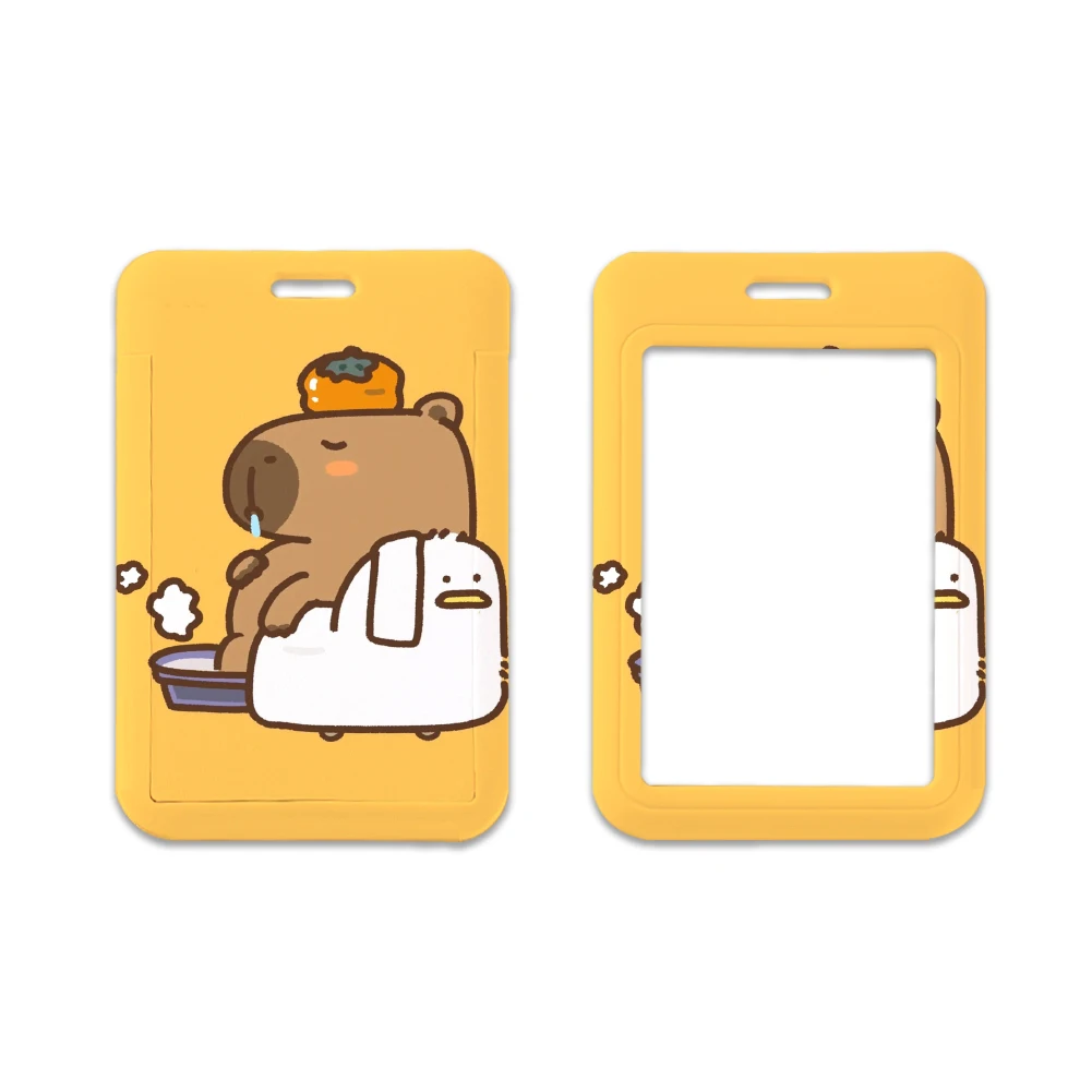 Cartoon Capybara Swimming Door Card Case Hanging Rope Badge Holder Neck Strap Business Card Small Gift card case holder