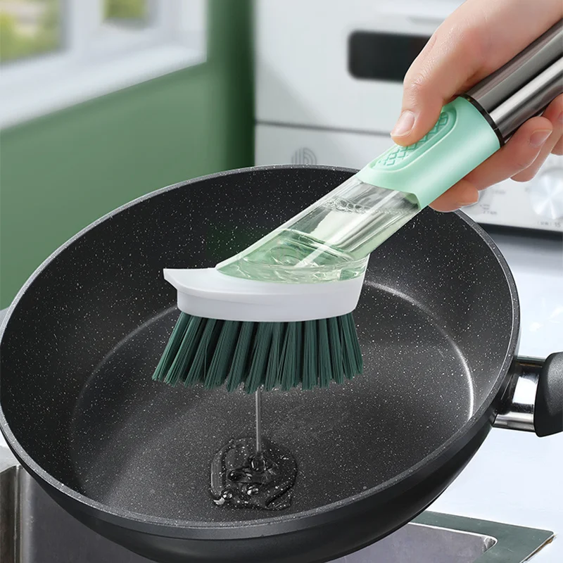 

Kitchen Silicone Cleaning Brush 3 In 1 Long Handle Cleaing Brush With Removable Brush Sponge Dispenser Dishwashing Brush
