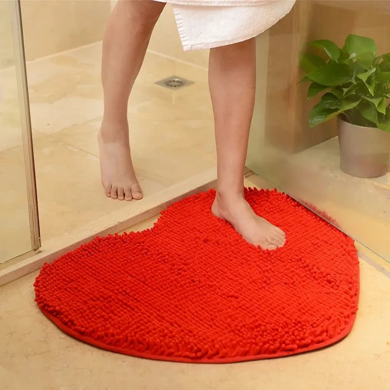 Chenille Bathroom Carpet Heart Shape Solid Color Mats Doormat Bathroom Non-sllip Absorbent Floor Mat Soft Bedroom Small Rug floor mat,bathroom mat,absorbent bathroom mat,fiber carpet,bathroom floor mat,bath mat