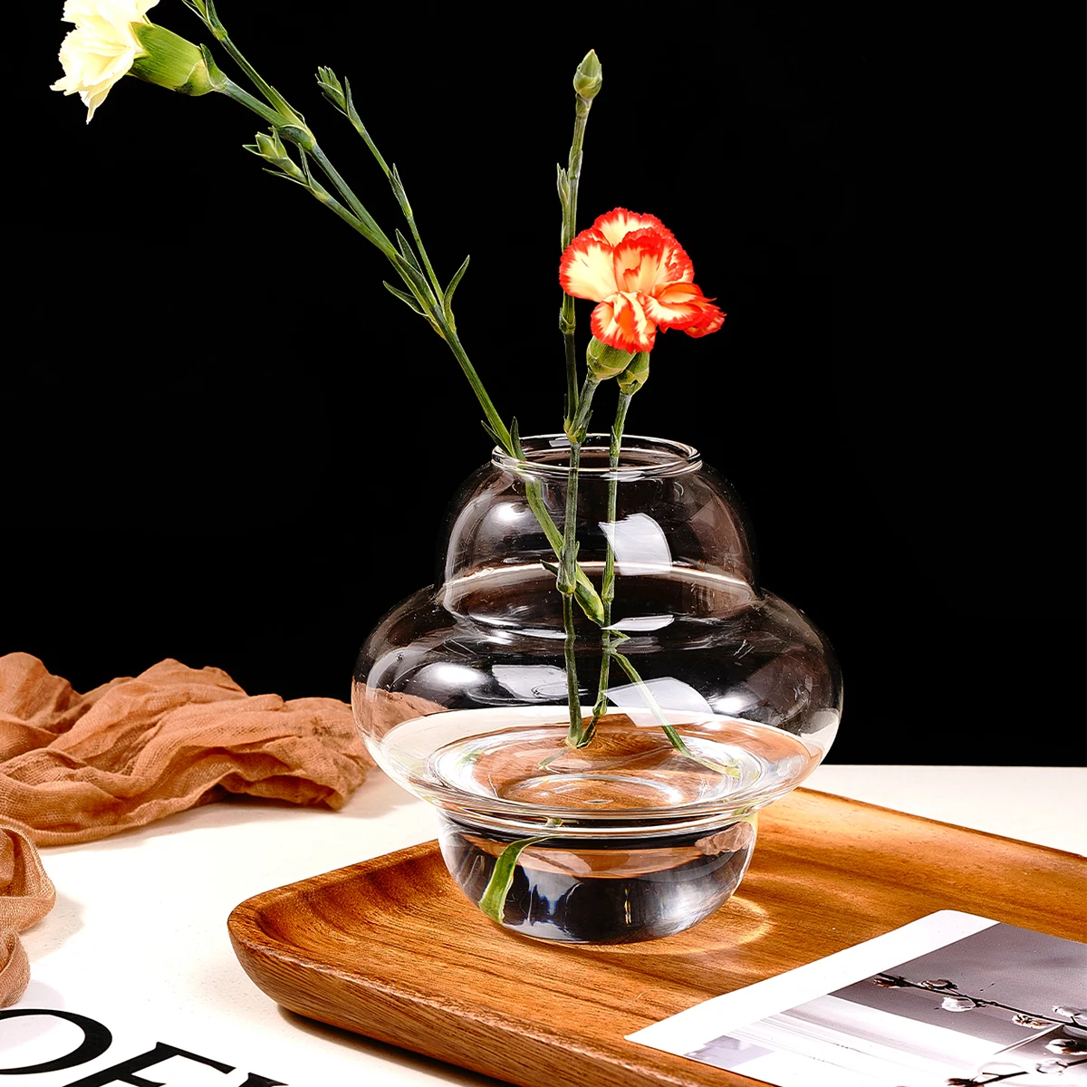1PC, flying saucer glass vase, simple transparent vase, hydroponic flower arrangement container, hand-blown glass vase