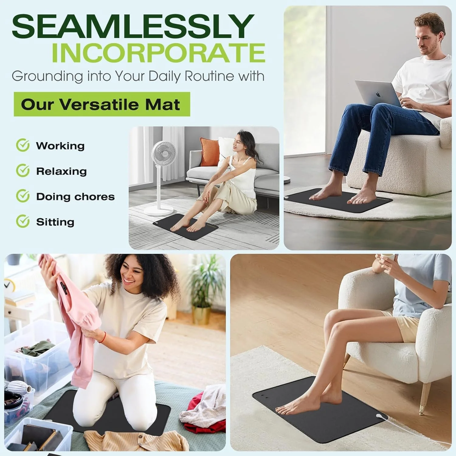 60X90CM Grounding Mat with Copper Grounding Rod Connect to Earth EMF Recovery,for Foot Therapy, Conductive Sleep Mat