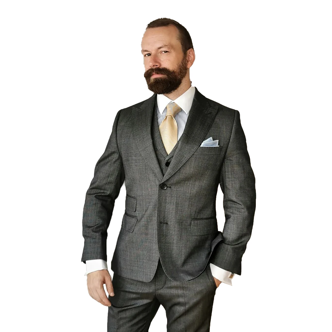 Handsome Wedding Suits For Men Single Breasted Groom Wear Slim Fit Peak Lapel Tuxedos Evening Party 3 Pcs Jacket Pants Vest