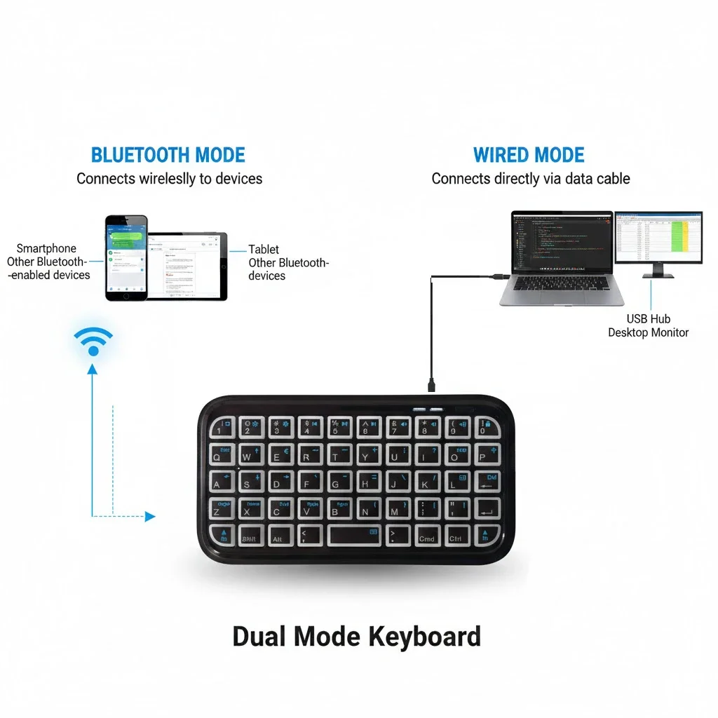 Mini Rechargeable Type-C Dual-Mode (Bluetooth + Wired) RGB Backlight Keyboard Pocket Portable 49 Keys for Tablets Smartphones — view 6