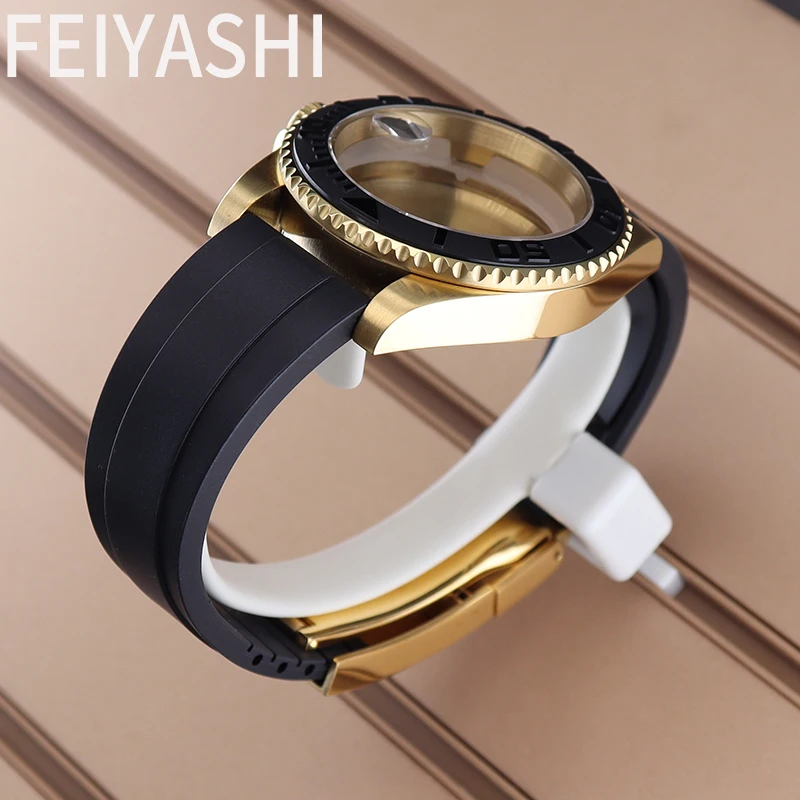 40mm Gold Men's Watches Cases Rubber Watchband Parts For YACHT-MASTER nh34 nh35 nh36 Miyota 8215 Eta 2824 Movement 28.5mm Dial