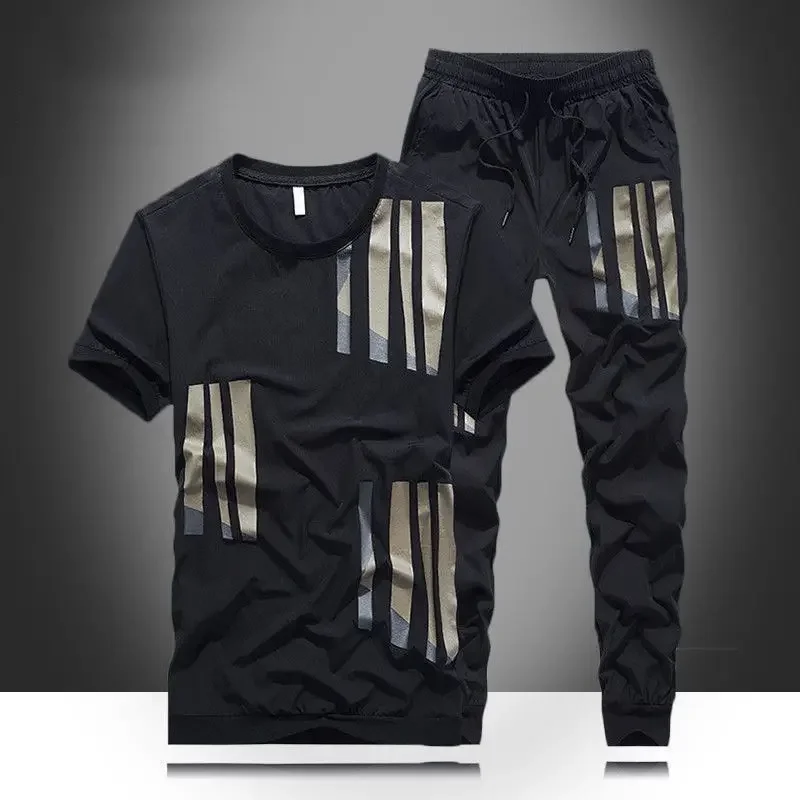 Men's Top Pants Sets Fashion Sports Suits Kpop Sweatpants Xl Clothing Cool No Logo Man T Shirt Polyester Slim Fit Chic Tracksuit