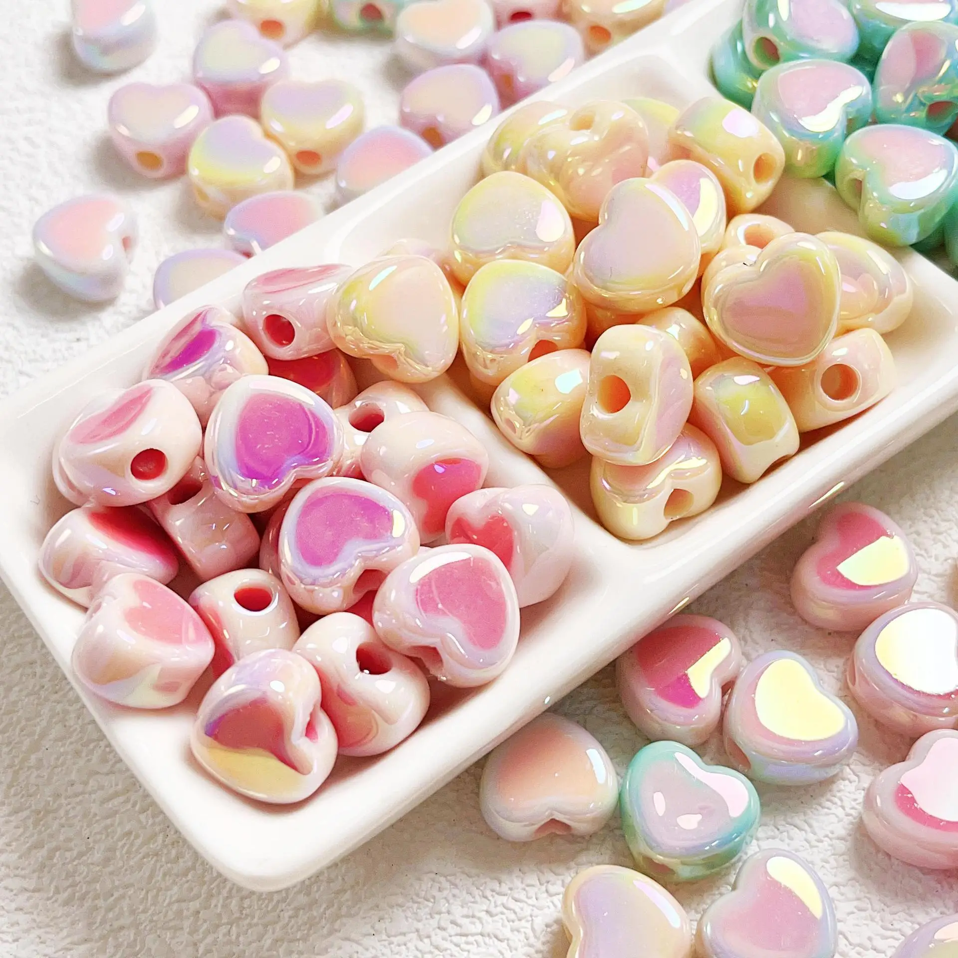 

Wholesale 80pcs 16mm AB Cream Colors Love Heart Acrylic Jewelry Beads DIY Ornament Accessory Material Bracelet Earring Spacer