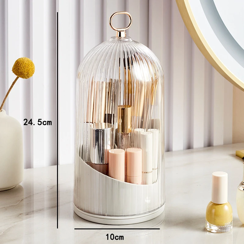 360° Rotating Makeup Brush Holder With Lid Desktop Makeup Organizer Cosmetic Storage Box Lipstick Eyebrow Storage Container Box 6