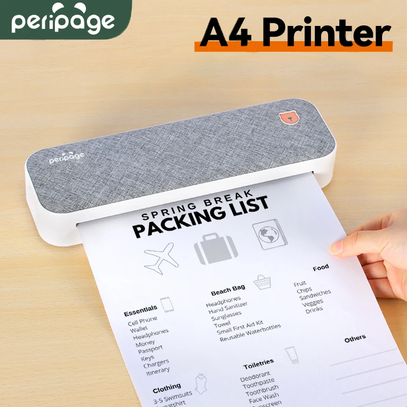 PeriPage A4 Paper Printer Portable USB Bluetooth Wireless Thermal Transfer Printer Support Mobile Smartphone Android Printer