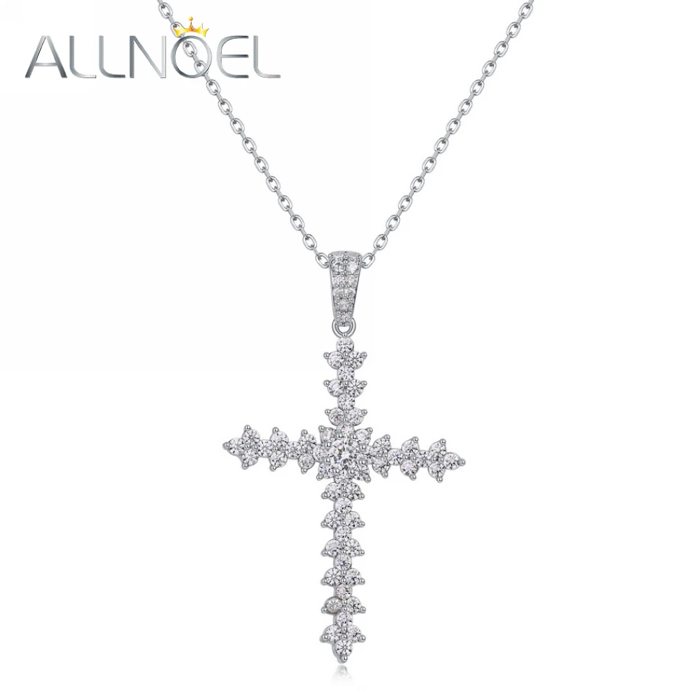 

ALLNOEL Сверкающее 0.9CT моиссанит ожерелье для женщин из стерлингового серебра 925 пробы Крест Кулон юбилейные подарки вечерние ювелирные изделия