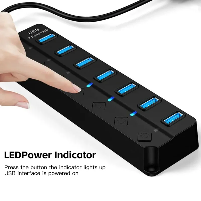 USB hub USB3.0 HUB 4in1 7in1USB Splitter 2.0 USB Adapter Multi-Port Independent Power Switch Extender 30CM Cable