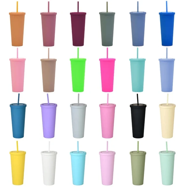 Double Wall Plastic Tumblers Lids Straws  Reusable Cups Lids Straws -  Double Wall - Aliexpress