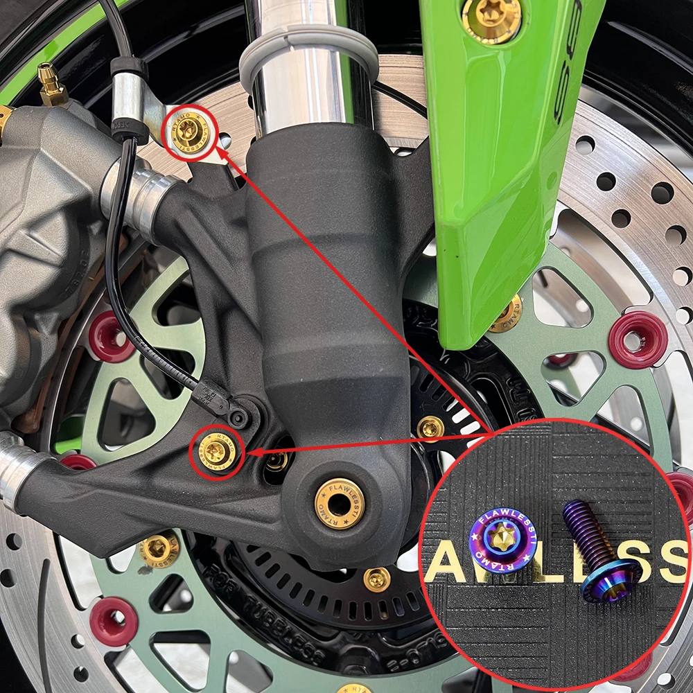 FLAWLESSTI Gr5 Titanium Bolt Front Caliper Fork ABS Line Footrest