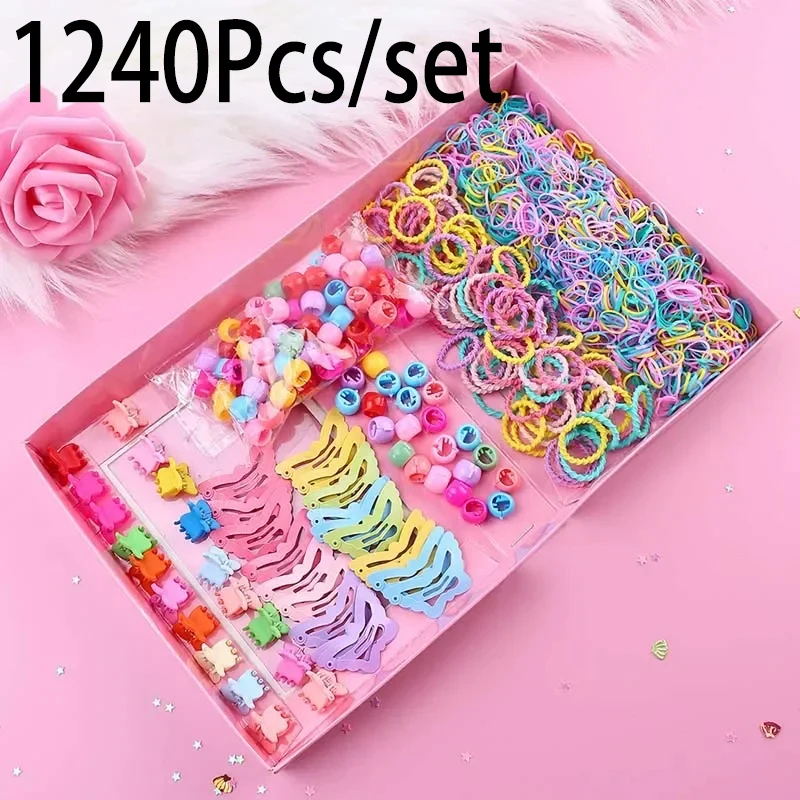 ncmama 1240Pcs Girls Candy Color Elastic Hair Bands Set Flower Hair Ring Hairclips Hairpin Baby Ponytail Holder Hair Accessories 200pcs lot 68 ohm 1 4w carbon film resistors 5% error 68r ohm color ring resistance