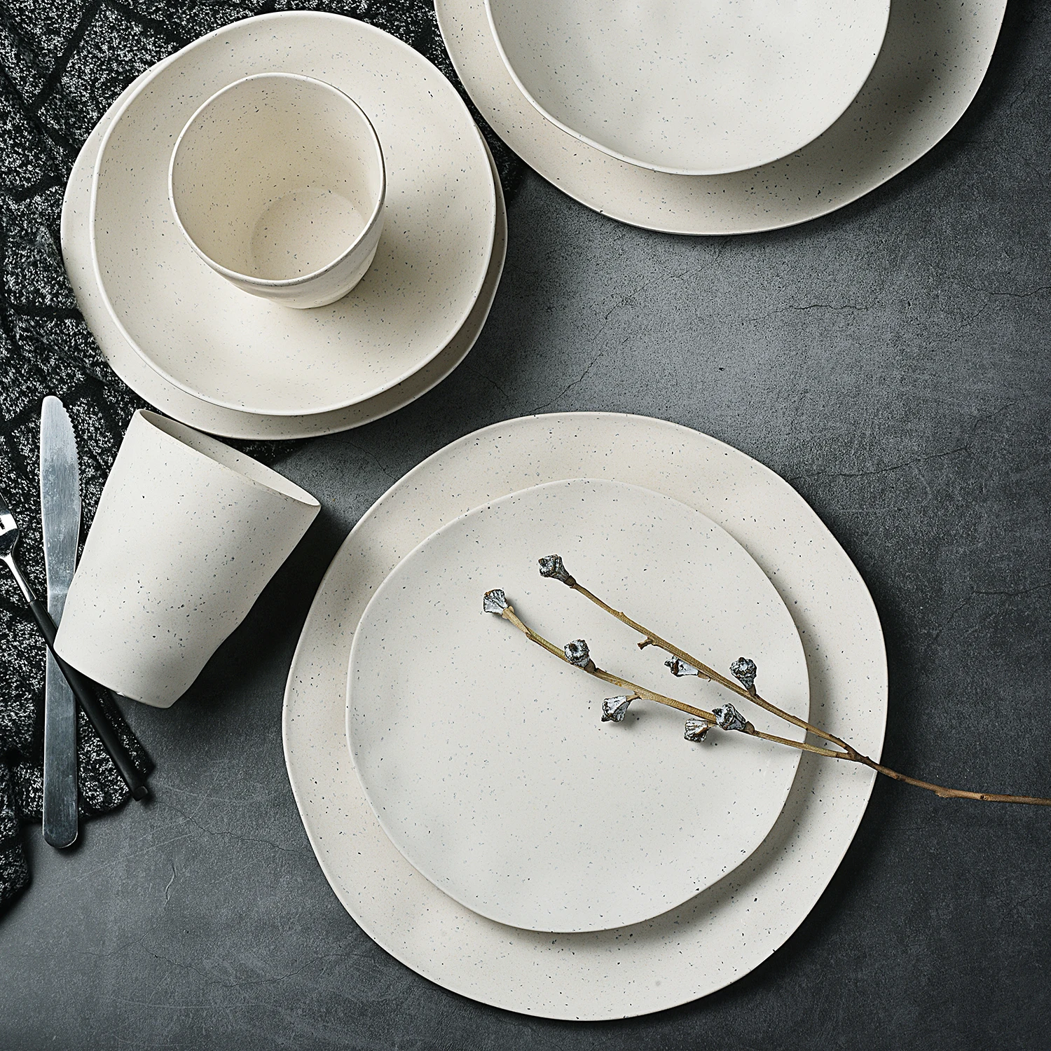 LEKOCH White tableware 8pcs for 2 Person Bamboo fiber Dishware Set salad Soup bowl Steak plate dinnerware set