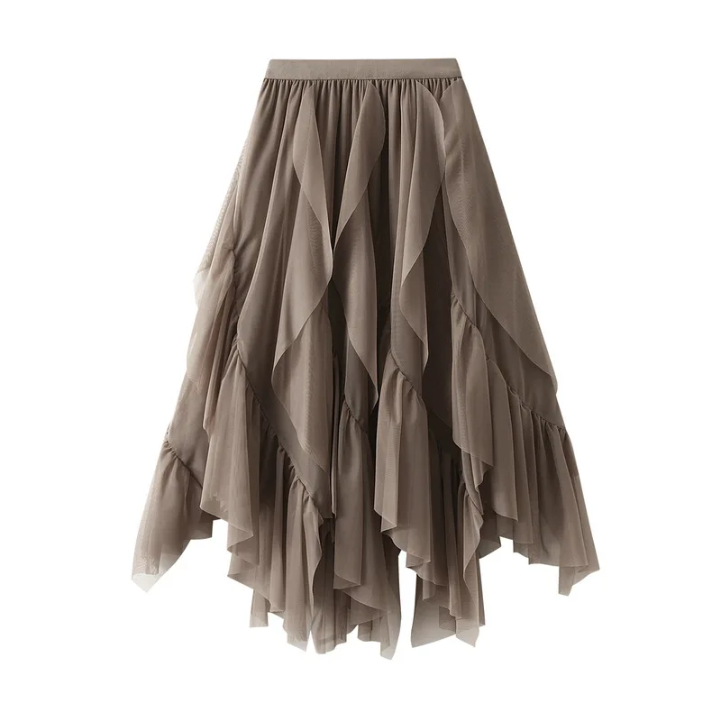 

Ruffled Yarn Half Women 2023 Spring High Waist Small Mesh A-Line 100 Wrinkles Korean Skirt Tutu