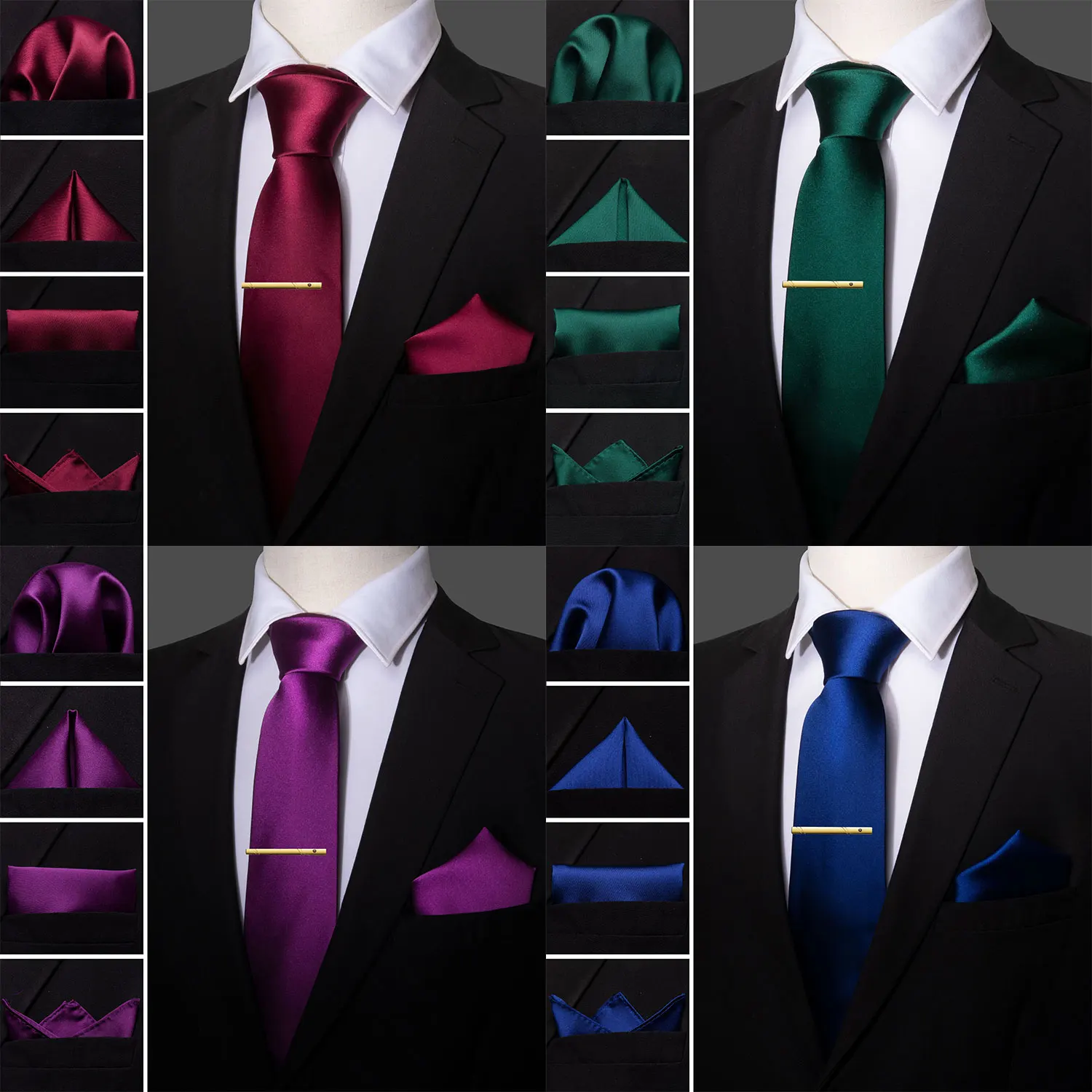 JEMYGINS Solid Color Men's Necktie - Dark Purple Silk Feel Tie For Wedding & Business - View #10