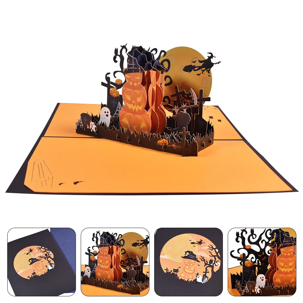 

Halloween Card Pumpkin Greeting Party Popup Cards Paper Invitation 3D Postcards