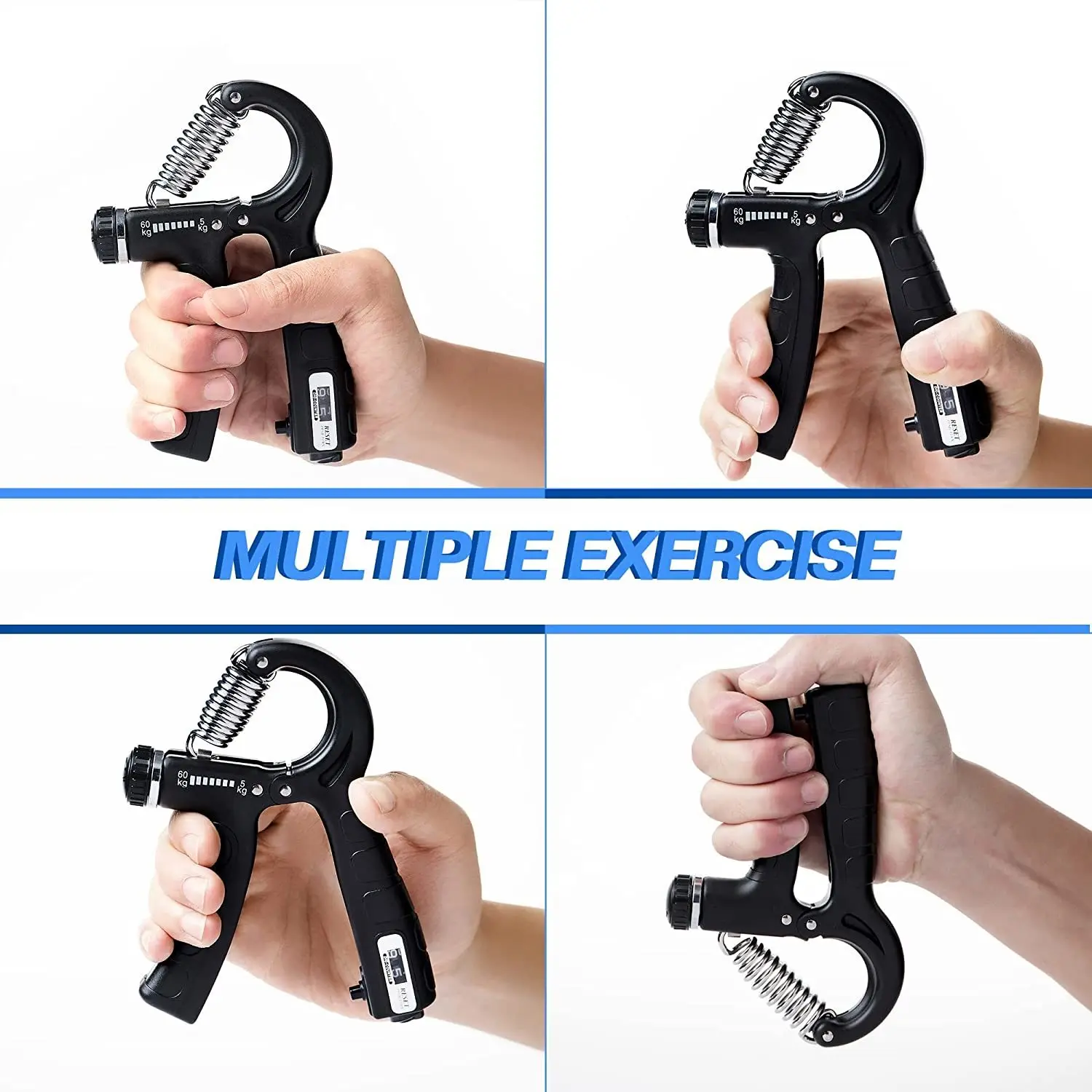 Adjustable Black/Gray Hand Grip (10kg - 40kg) Finger Excerciser, Hand  Gripper