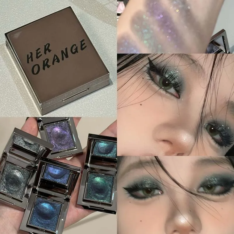 Metallic Glitter Eyeshadow Chameleon Sparkling Mousse Shimmer Highlighter Press Powder Ice Purple Pearlescent Eyeshadow Palette