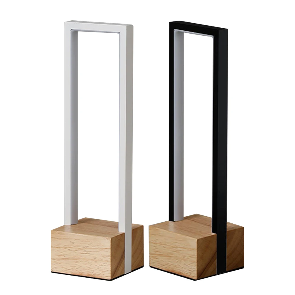 LED Table Lamp USB Nightstand Lamp 3 Color Temp Geometric Nightstand Lamp Stepless Dimmable Desk Light Wooden Base for Bedroom 5