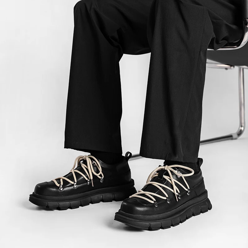 Casual Leather Shoes Trend Male British Thick-soled Spring Retro Loafers Outdoor Wear-resistant Dress Shoes Zapatos De Hombre