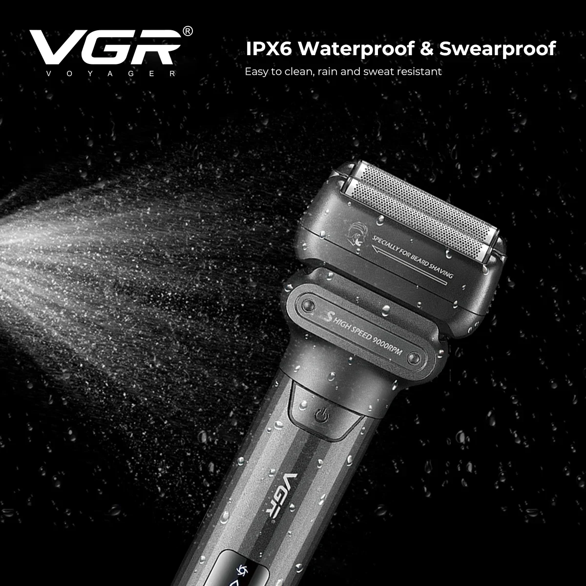 VGR 전기면도기 전문가용 면도기 9000 RPM 수염 트리머 LED 디스플레이 왕복식 남성용 면도기 V-368