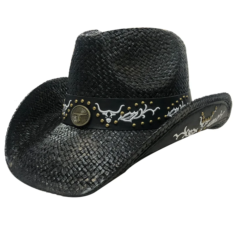 Neue männer Vintage Western Cowboy Hut Handgemachte Stroh Weben Strand Sonnenhut Gentleman Cowgirl Jazz Hut Sombrero Hombre – Detail 11