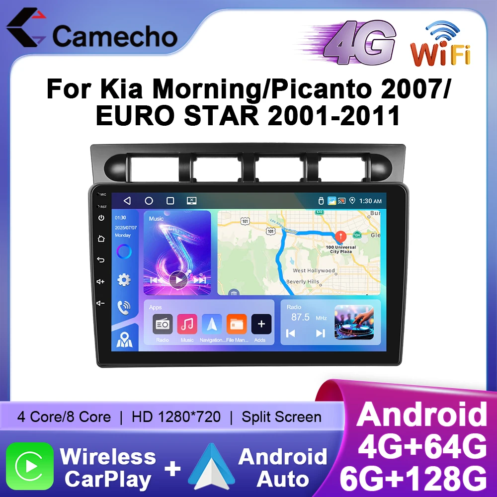 Camecho Radio de coche para Kia Morning/Picanto 2007/EURO STAR 2001-2011 CarPlay Android Auto sistemas inteligentes GPS estéreo 1