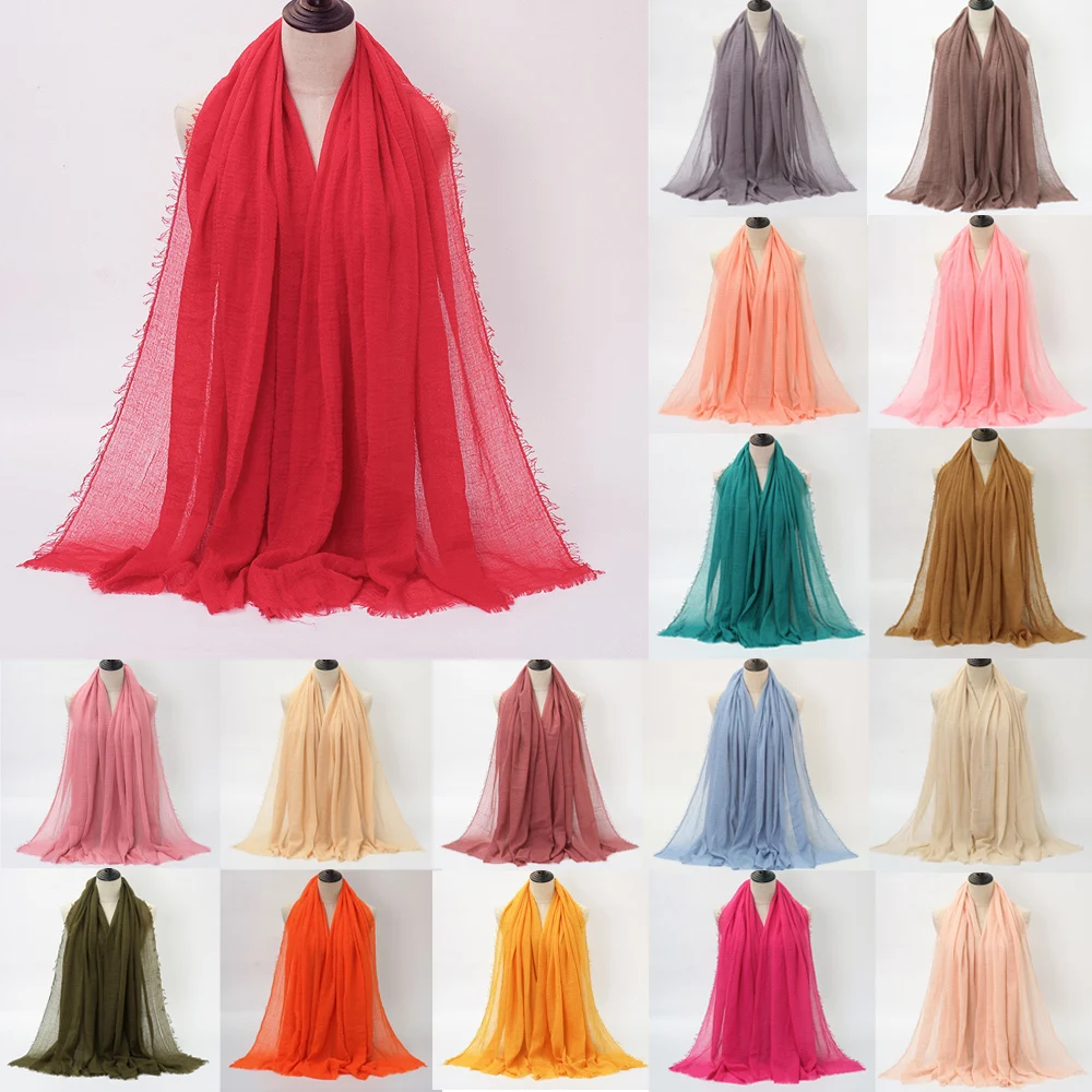 

Plain Muslim Crinkle Women Hijab Long Scarf Soft Cotton Headscarf Islamic Head Wrap Turban Shawl Femme Musulman Scarves 180*90cm