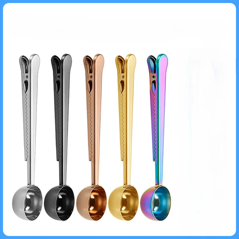 Measuring Spoon Stainless Steel Coffee Powder Spoon Graduated 10g Food Sealing Clip