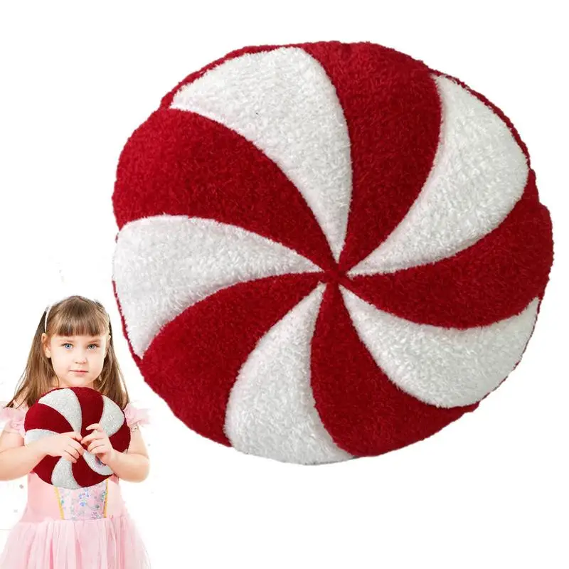 

Peppermint Throw Pillows 3D Red White Peppermint Pillow Cute And Creative Peppermint Candy Plush Decoration For Christmas Party