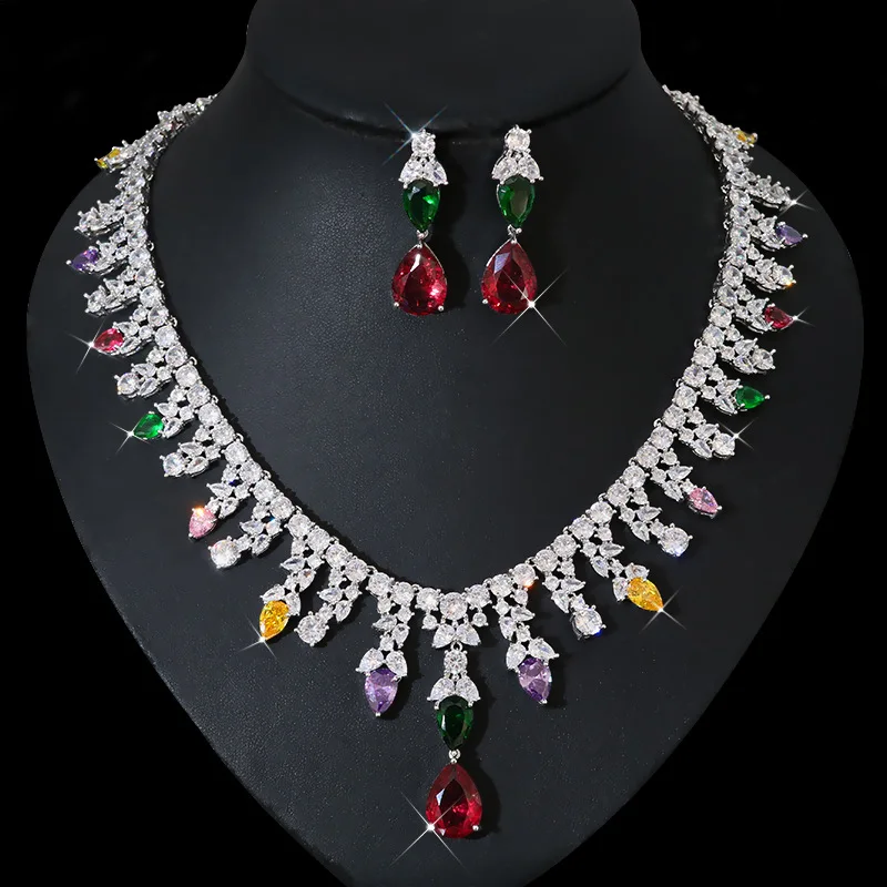 

Luxury Zircon Crystal Jewelry Set For Women Ladies Saudi Arabia Dubai Bride Wedding Party Anniversary High Quality Accessory