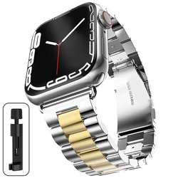 Elegant Stainless Steel Watch Band - Premium Metal Bracelet Strap for 44mm 45mm 46mm 49mm (Silver - gold)