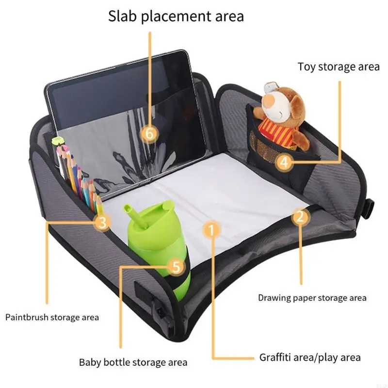 B5XB Portable Laptop Tray Drawing Board for Toddler in Car Seats with Easy to Clean