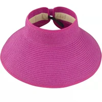2023 New Women Roll Up Sun Visor Wide Brim Straw Hat Summer Foldable Packable UV Protection Cap for Beach Travel Bonnet 4