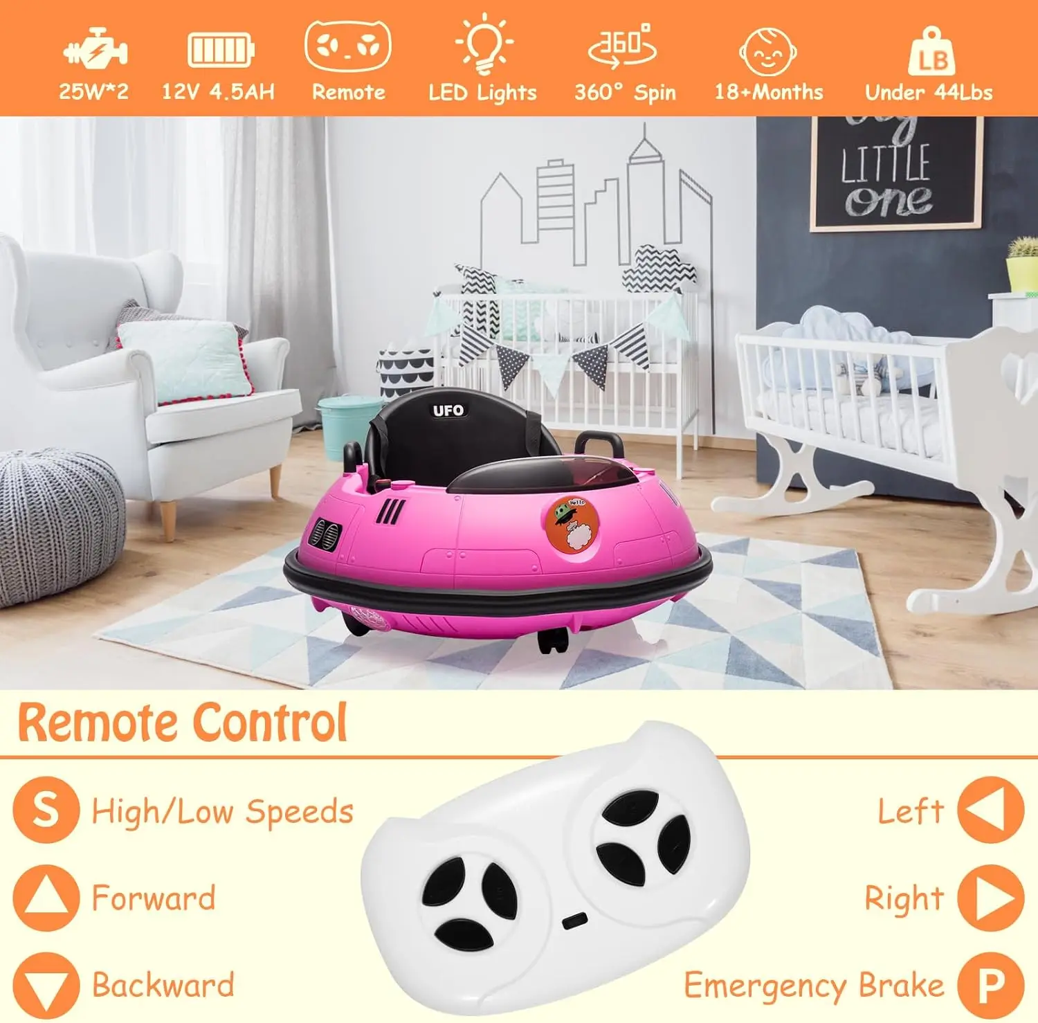 12V Electric Ride on Bumper Car for Toddlers, Kids Bumper Car with Remote Control, 360 Degree Spin, 3 Speed, LED Lights, Dual Jo