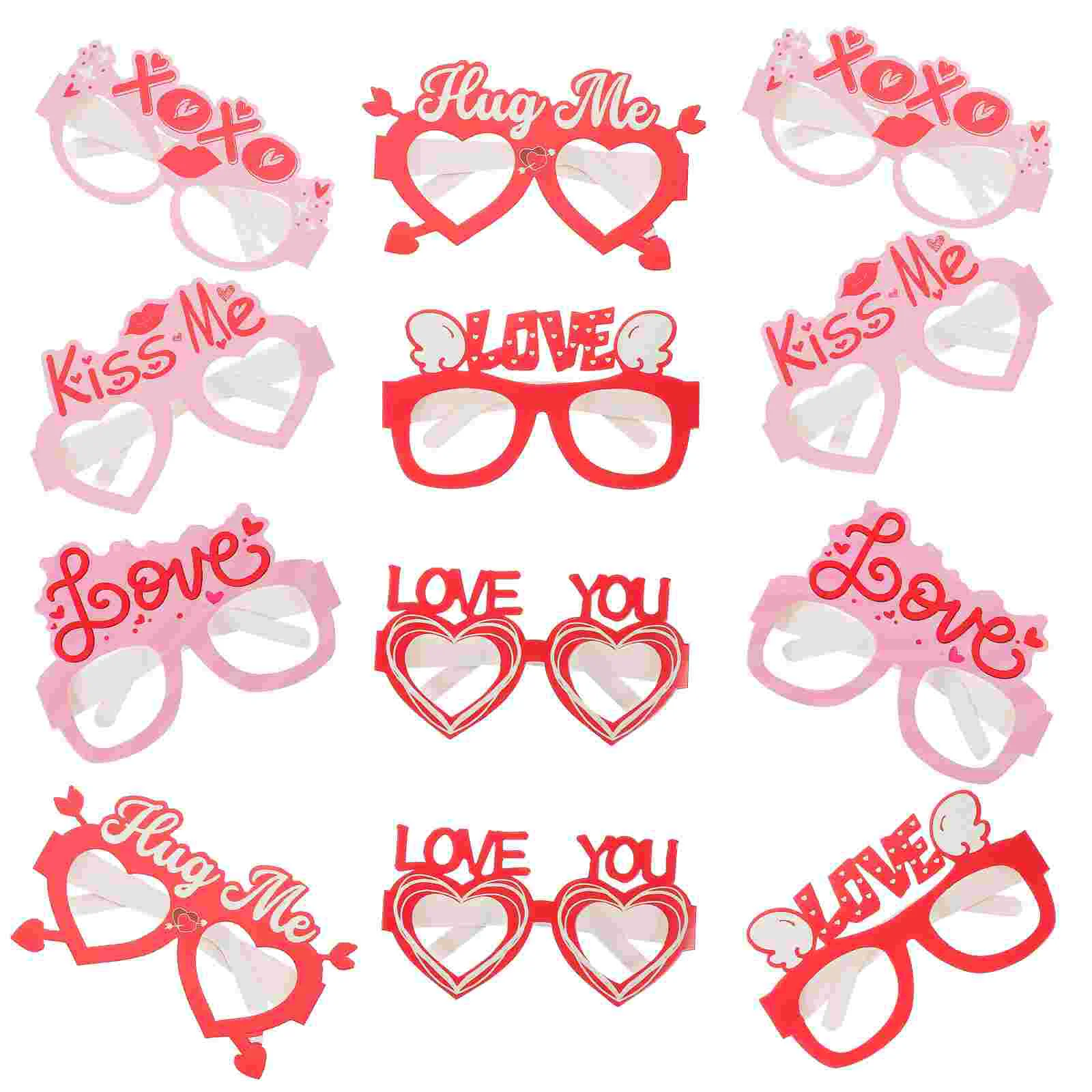 

12pcs Valentines Day Glasses Wedding Eyeglasses Paper Glasses Bridesmaid Bridal Party Supplies