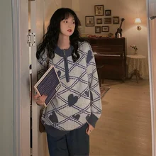 

Loose Love Full Print Hedging Round Neck Fashion Trend Autumn and Winter New Simple and Versatile Cute Sweet Sweater