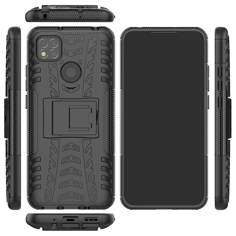 Für Xiaomi Redmi 9C Fall Abdeckung Rüstung Ständer Halter Robuste Silikon Stoßfest Stoßstange Fall für Xiaomi Redmi 9C für Redmi 9_voghion.com