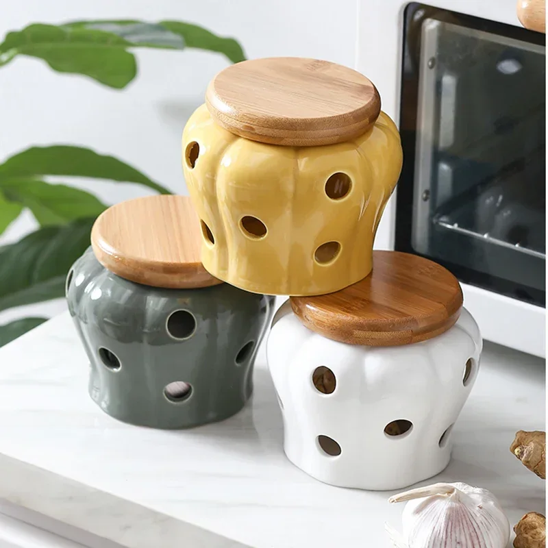 Kitchen Ventilation Storage Tank Pumpkin Jar Hollow Out Ceramic Storage Tank Garlic Ginger Dried Chili Pepper Storage  Jars 2