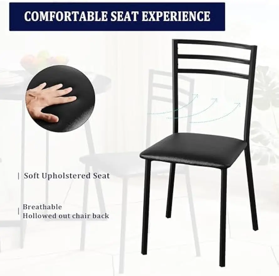 Metal Dining Chair Set of 2, Modern Armless with Cushioned Seat for Kitchen, Living Room, Black