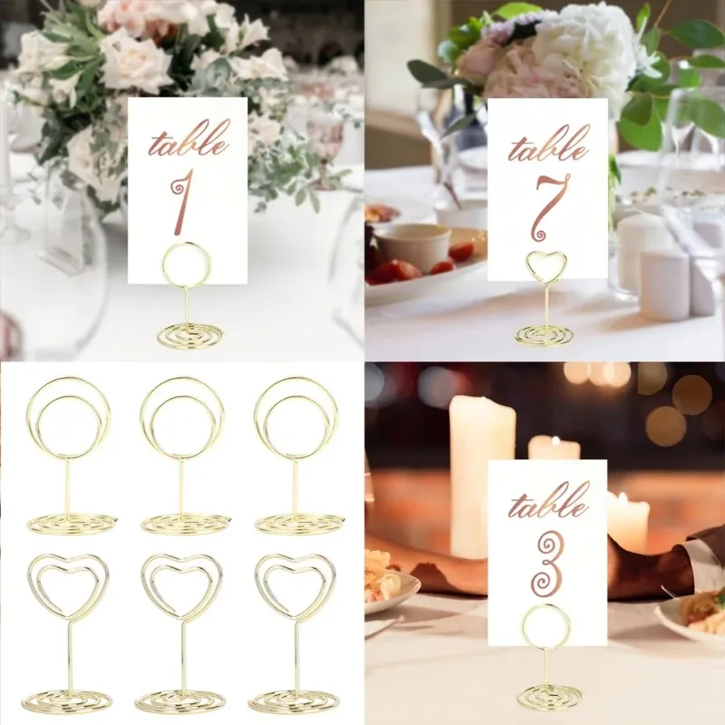 Metal Place Card Holders Round Heart Shape Photo Clip Wedding Table Place Card Stands Birthday Party Decoration Supplies place card holders