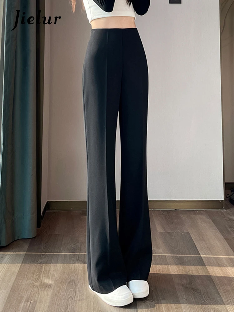 Jielur White Slim Chic Zipper Fashion Female Suit Pants Solid Color Casual Loose Simple Office Ladies Y2k Autumn Women‘s Pants