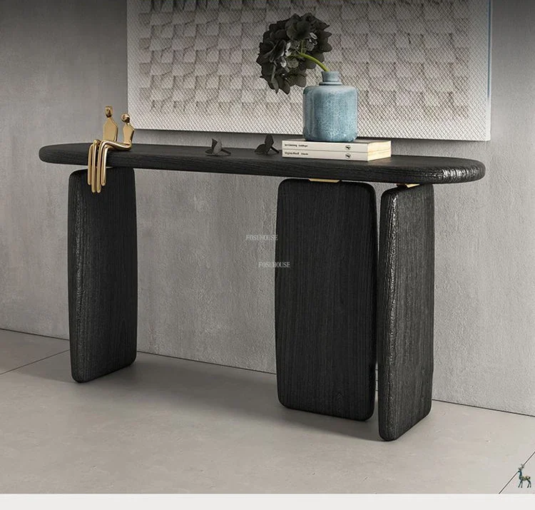 Description Picture 4 of itemAmerican Solid Wood Console Table Living Room Furniture Entrance Console Light Luxury Home Creative Design Black Porch Cabinet Z