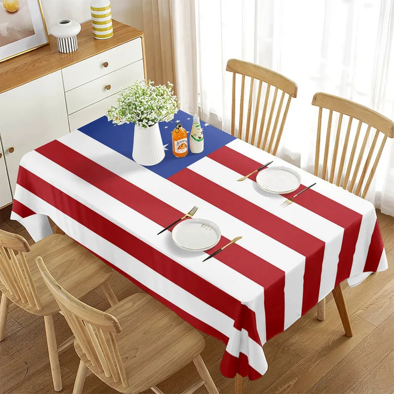 

Striped Tablecloth, American Flag with Stars Stripes USA Country Print, Rectangular Table Cover for Dining Room Kitchen Decor