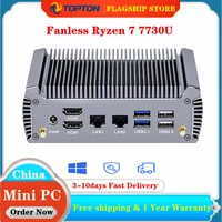 Topton FU02 Fanless Gaming Mini PC AMD Ryzen 7 7730U 8 Core 16 Threads Barebone PC 2 LANs Router Computer Windows 11 2x4K WiFi6 1