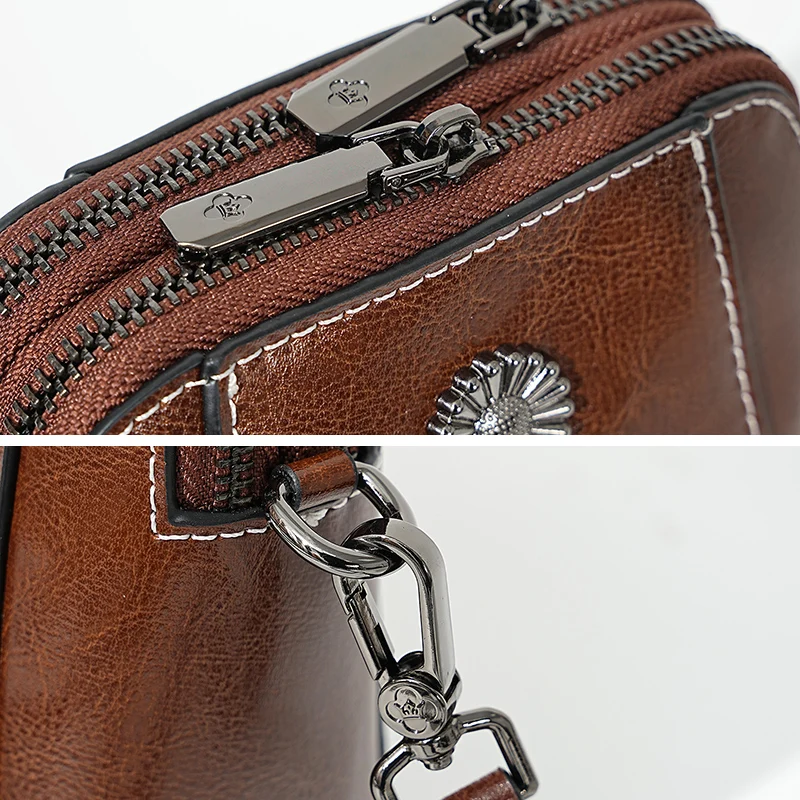 2024 New Women Mini Bag Lady Mobile-phone Cross-body Shoulder Bag Retro Oil Wax cowhide Split Leather Lightweight Messenger